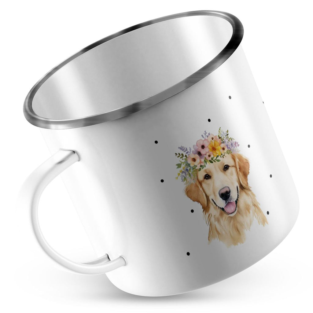 Emaille Tasse Golden Retriever mit Blumen - von Mikalino