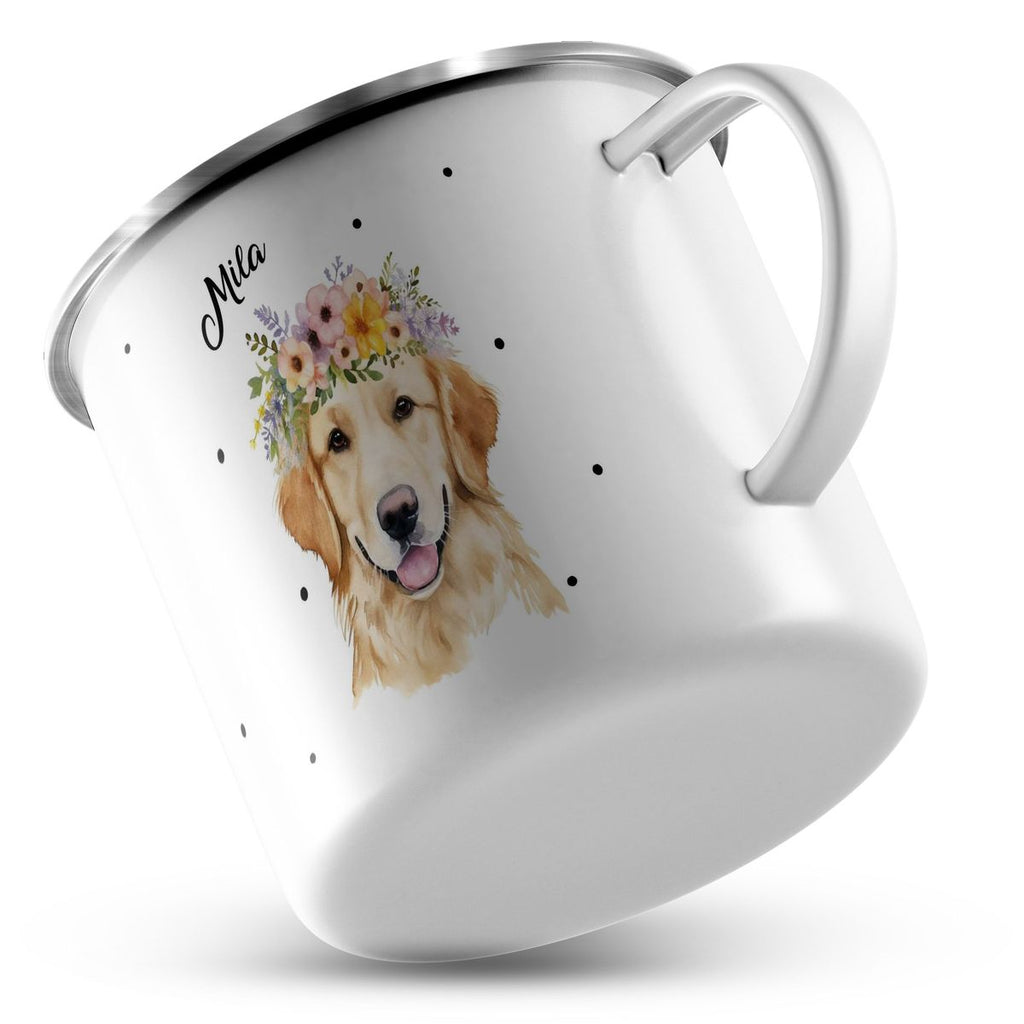 Emaille Tasse Golden Retriever mit Blumen - von Mikalino