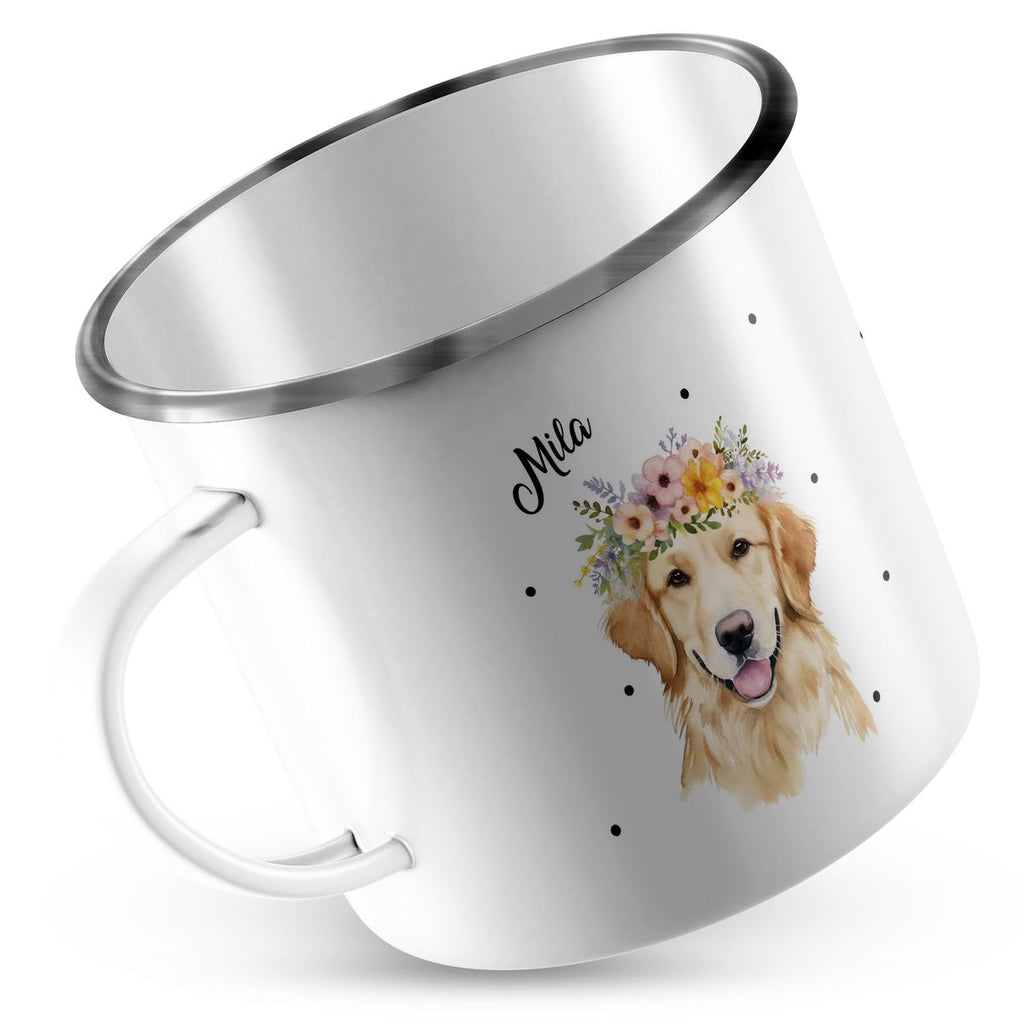 Emaille Tasse Golden Retriever mit Blumen - von Mikalino