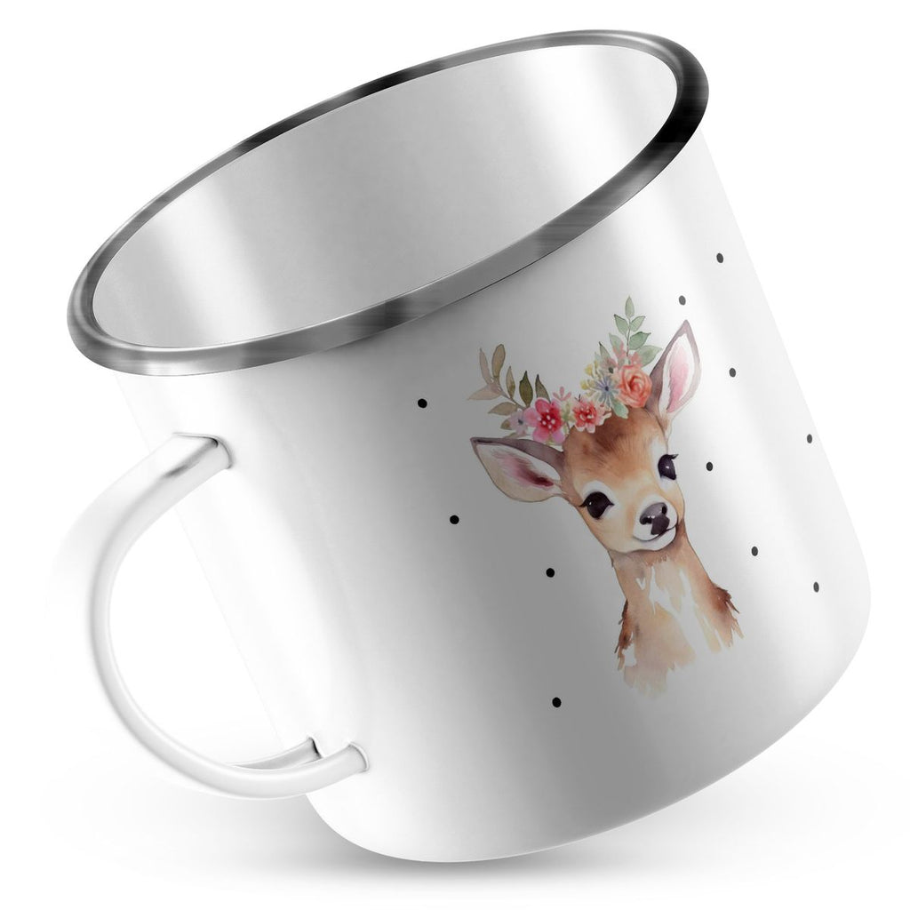 Emaille Tasse Rehkitz mit Blumen - von Mikalino