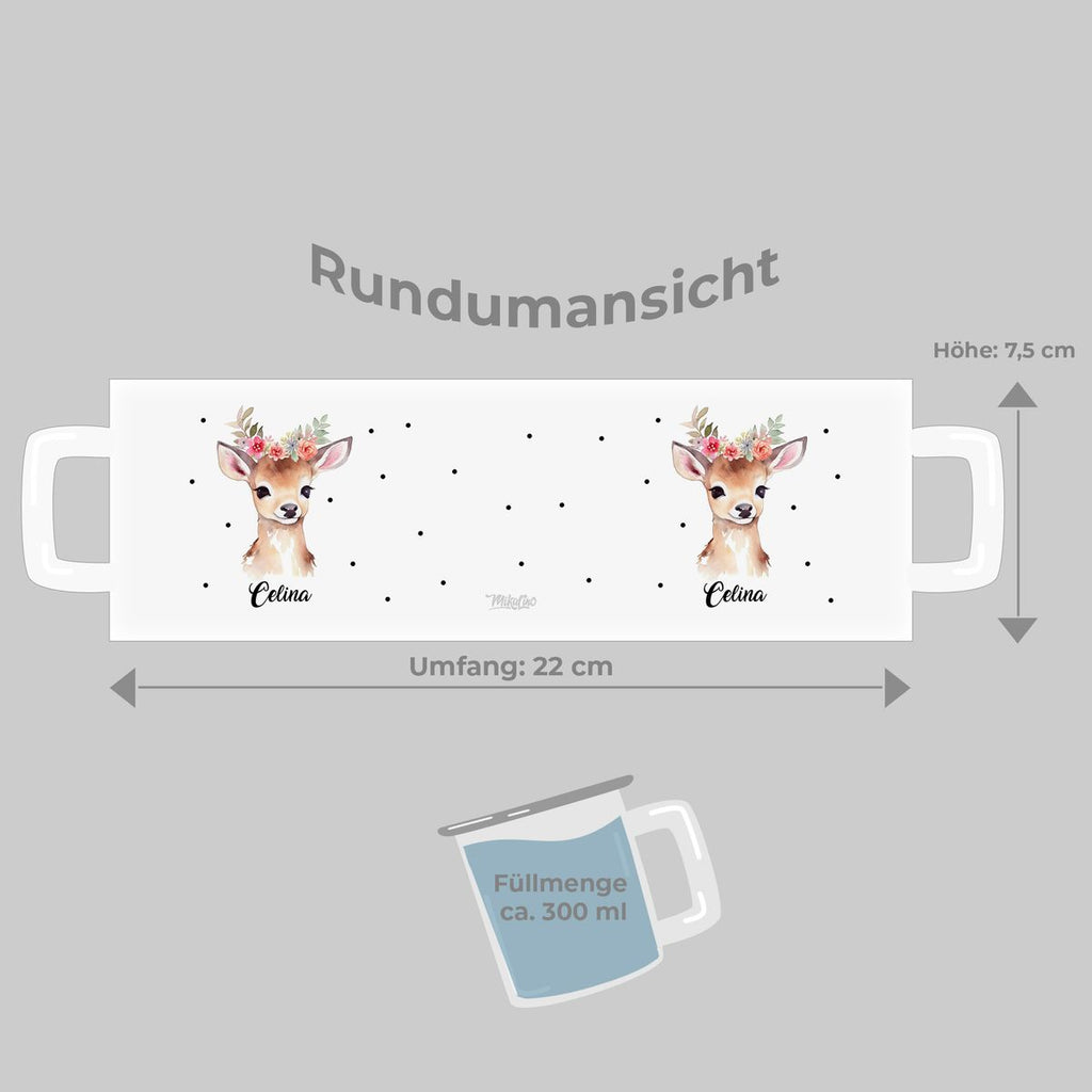 Emaille Tasse Rehkitz mit Blumen - von Mikalino