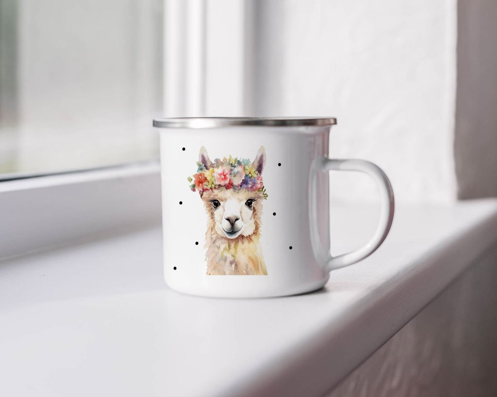 Emaille Tasse Lama mit Blumen - von Mikalino