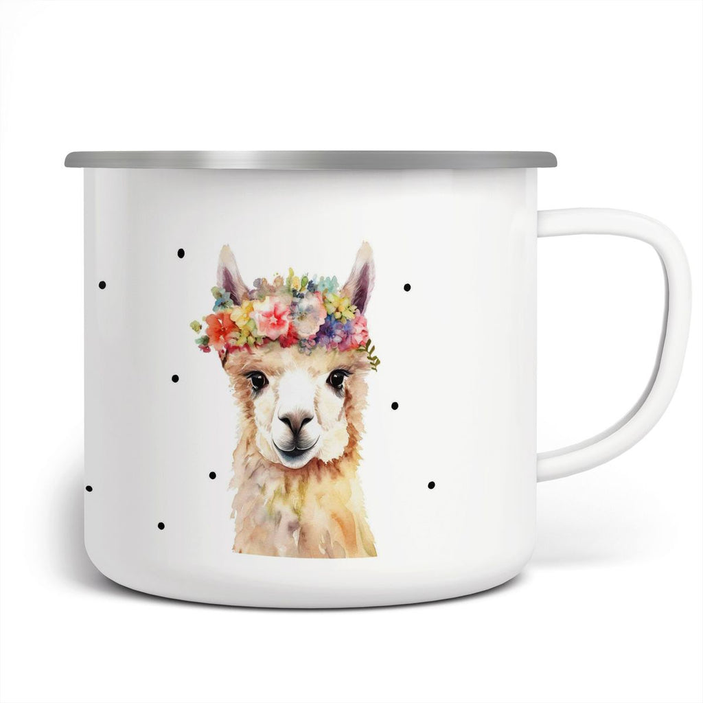 Emaille Tasse Lama mit Blumen - von Mikalino