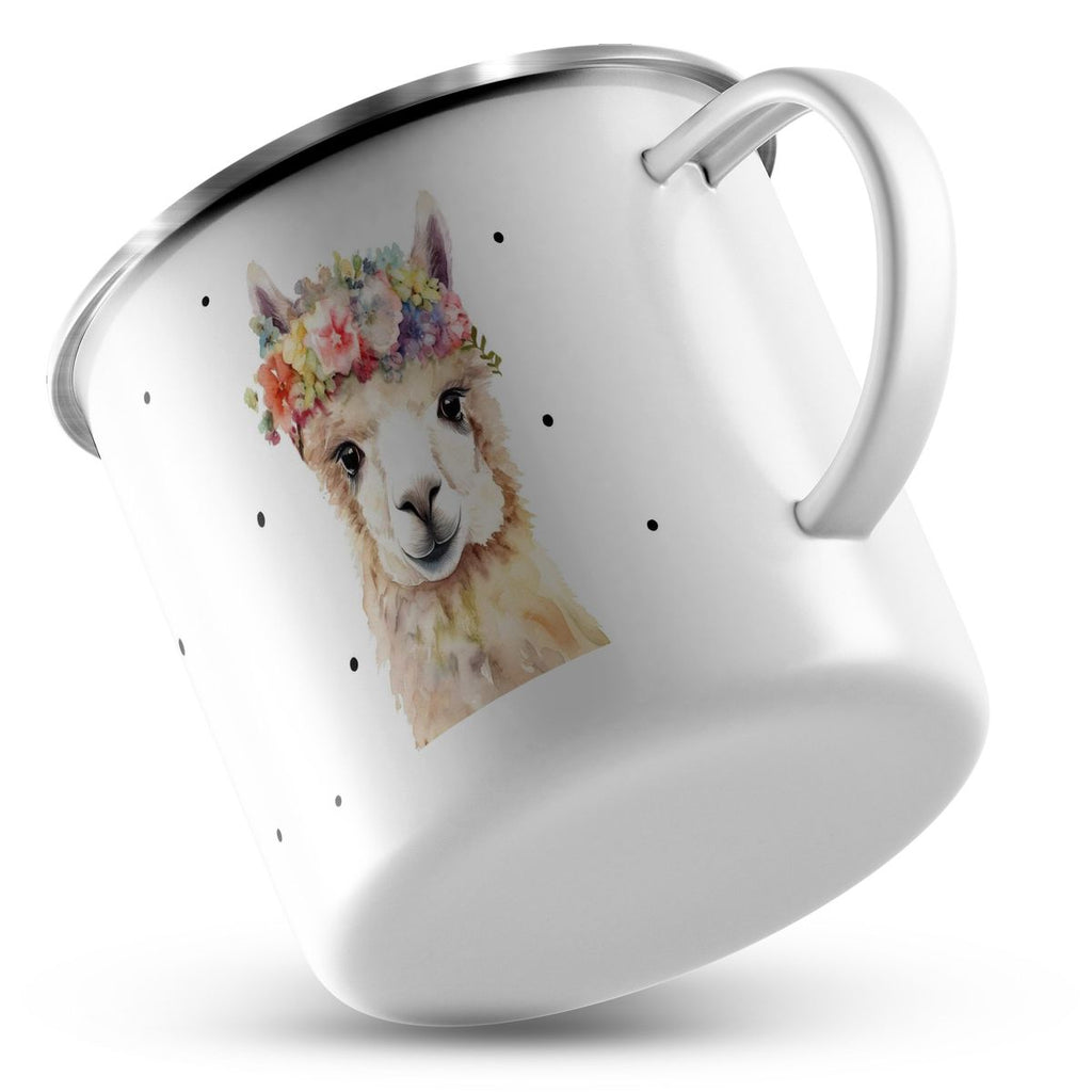 Emaille Tasse Lama mit Blumen - von Mikalino