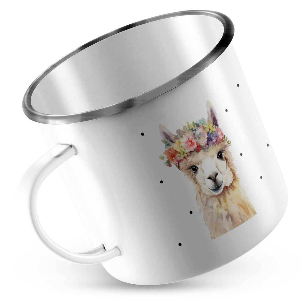 Emaille Tasse Lama mit Blumen - von Mikalino