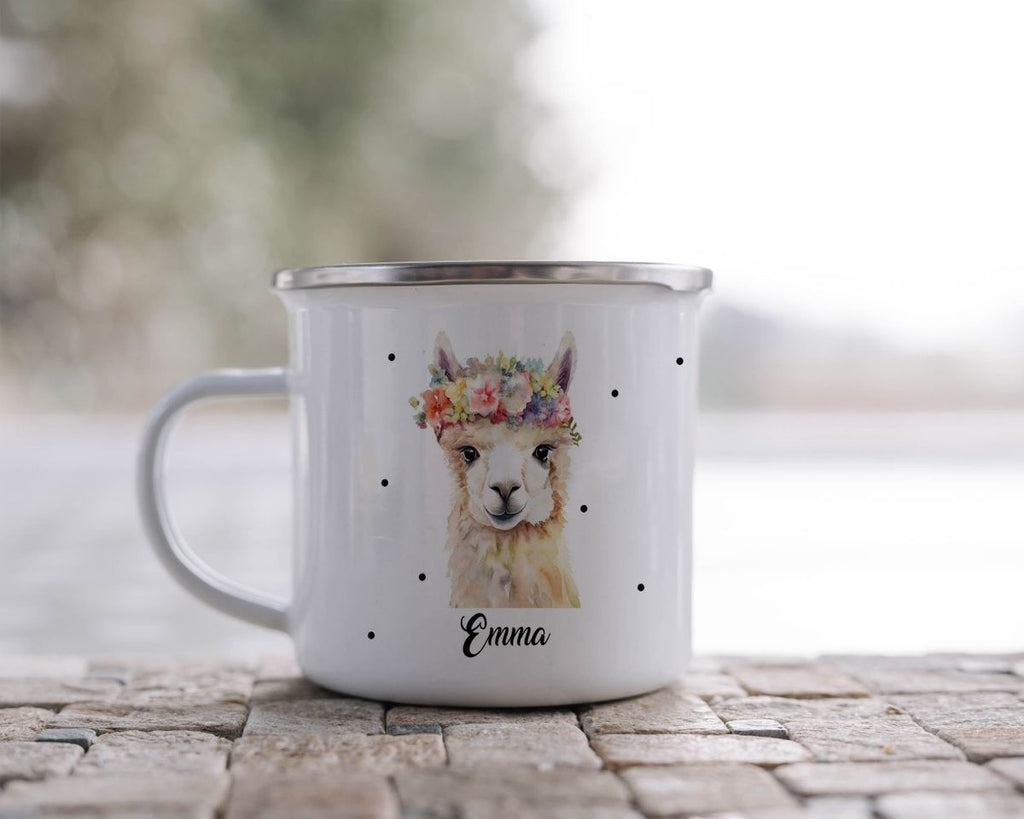 Emaille Tasse Lama mit Blumen - von Mikalino