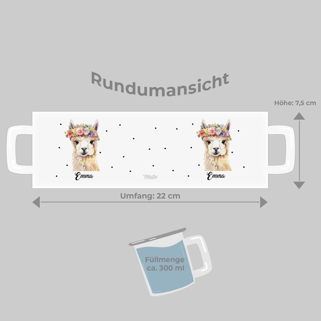 Emaille Tasse Lama mit Blumen - von Mikalino