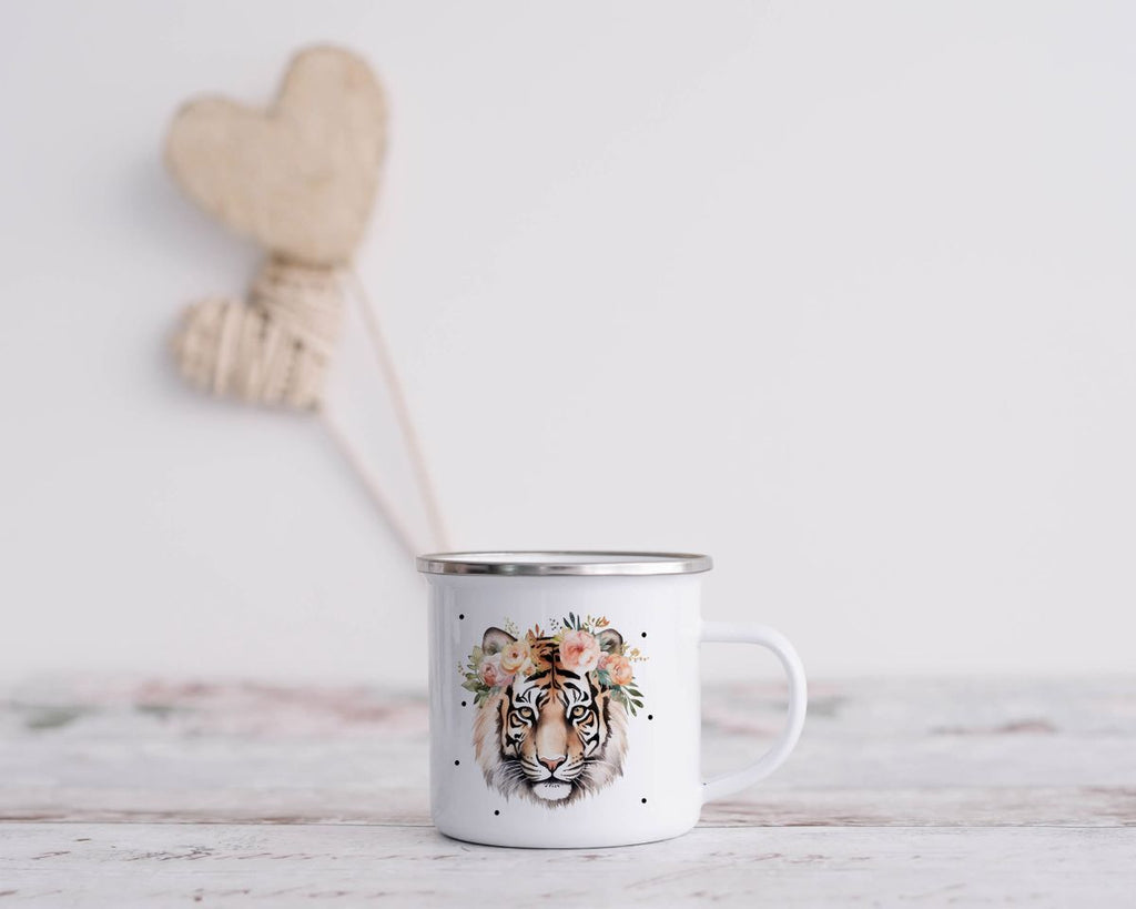 Emaille Tasse Tiger mit Blumen - von Mikalino