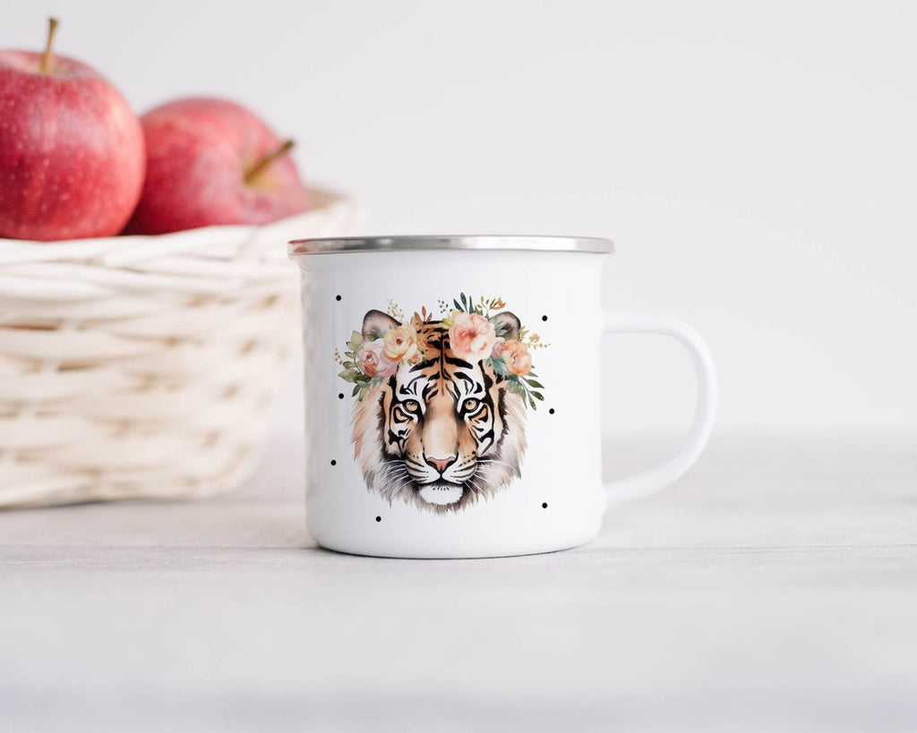 Emaille Tasse Tiger mit Blumen - von Mikalino