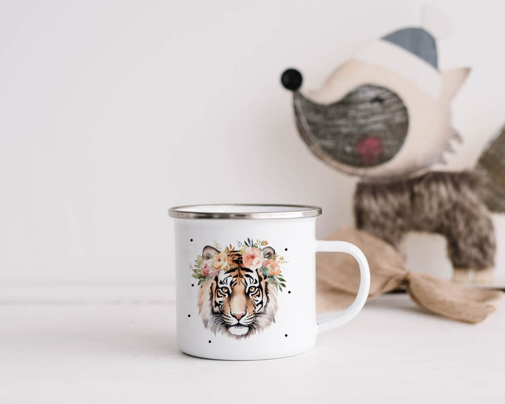 Emaille Tasse Tiger mit Blumen - von Mikalino