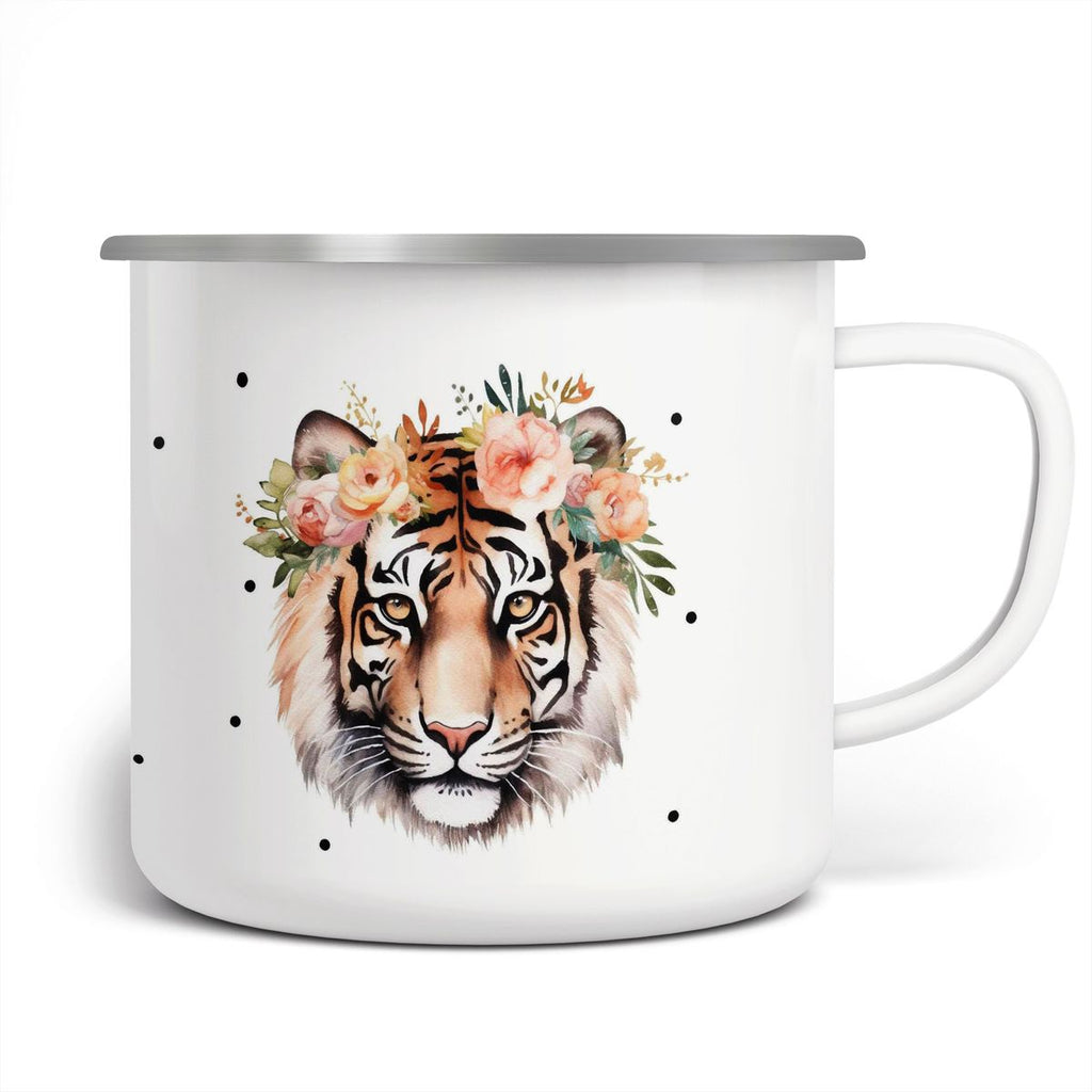 Emaille Tasse Tiger mit Blumen - von Mikalino