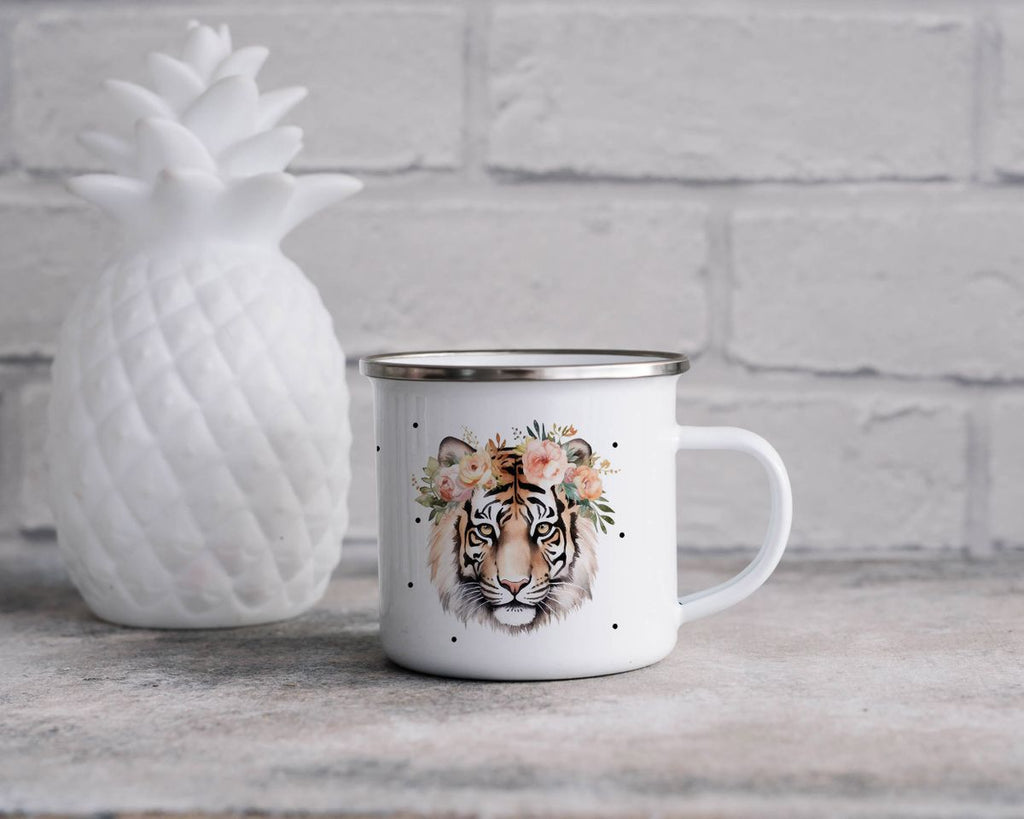 Emaille Tasse Tiger mit Blumen - von Mikalino