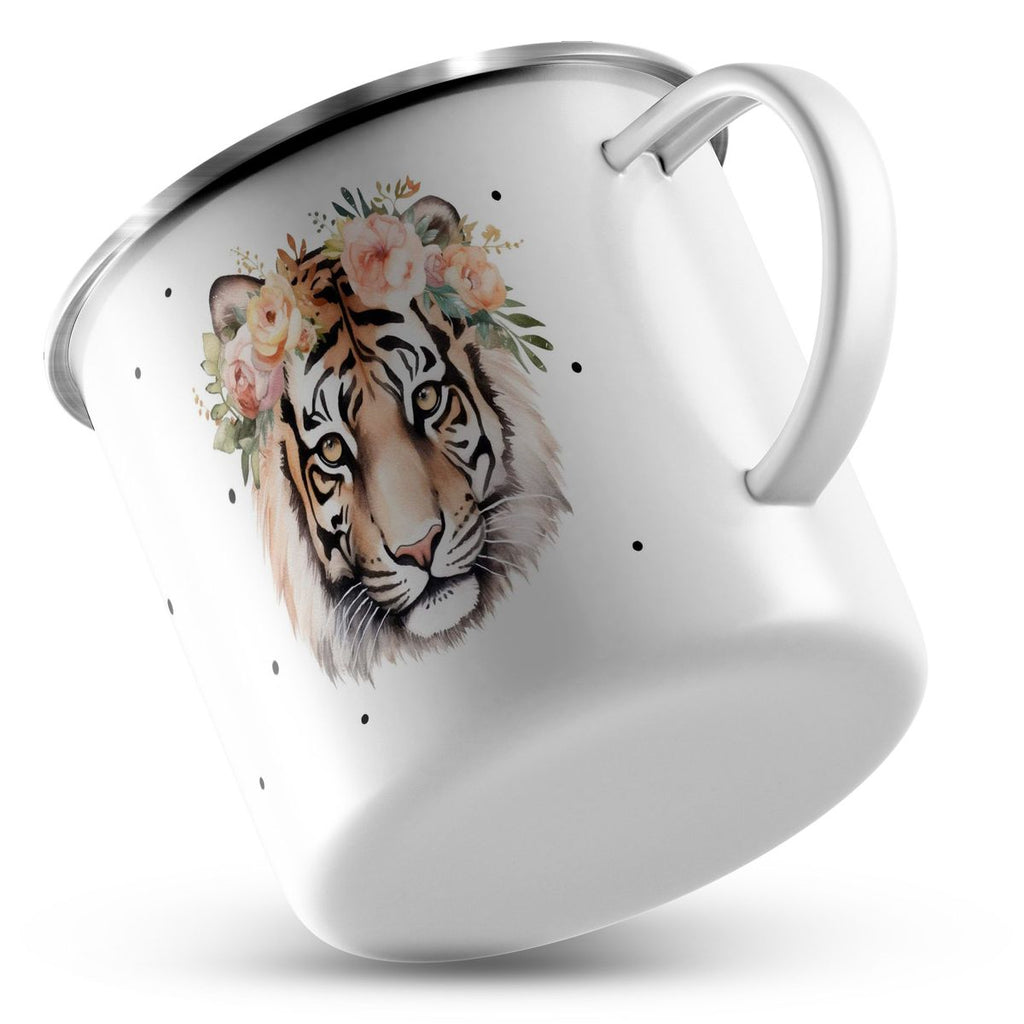 Emaille Tasse Tiger mit Blumen - von Mikalino