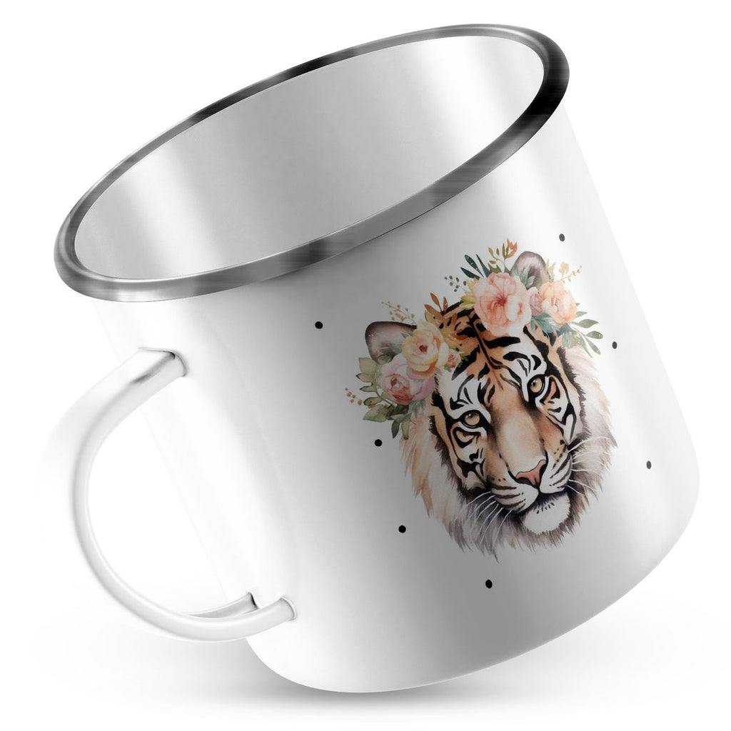 Emaille Tasse Tiger mit Blumen - von Mikalino