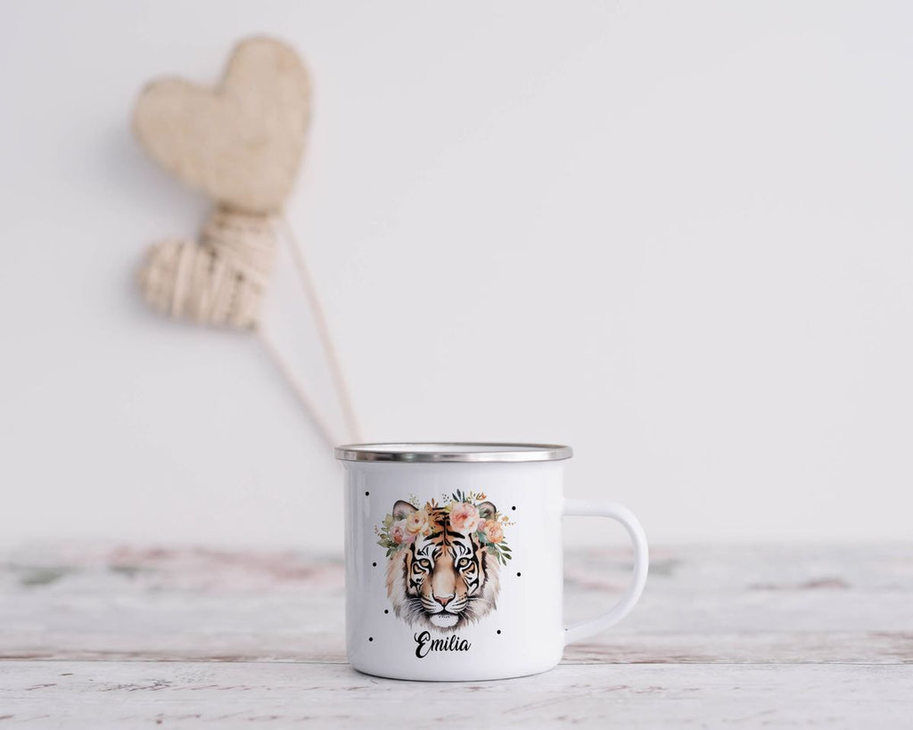 Emaille Tasse Tiger mit Blumen - von Mikalino