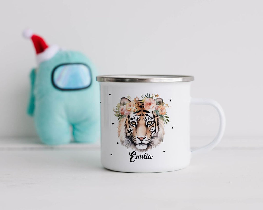 Emaille Tasse Tiger mit Blumen - von Mikalino