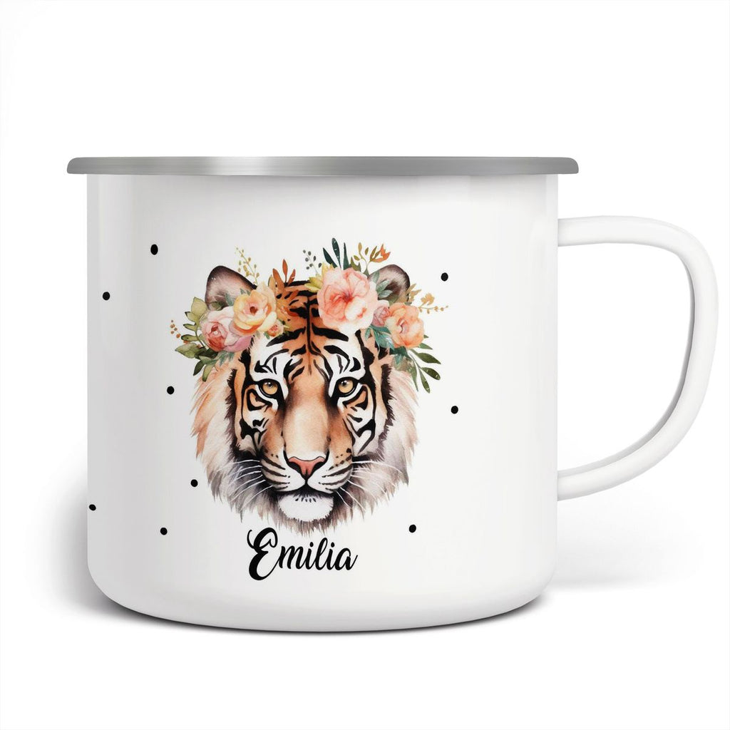 Emaille Tasse Tiger mit Blumen - von Mikalino