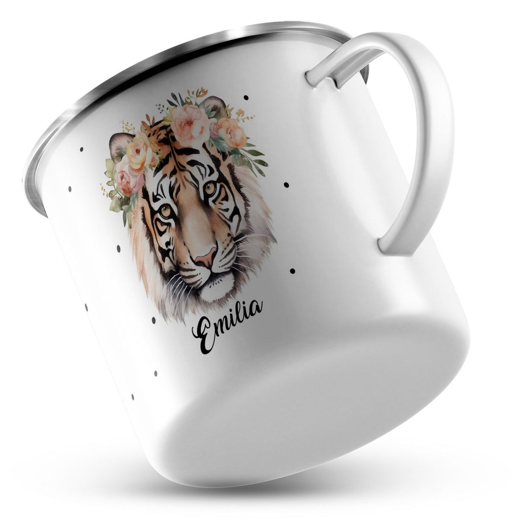 Emaille Tasse Tiger mit Blumen - von Mikalino