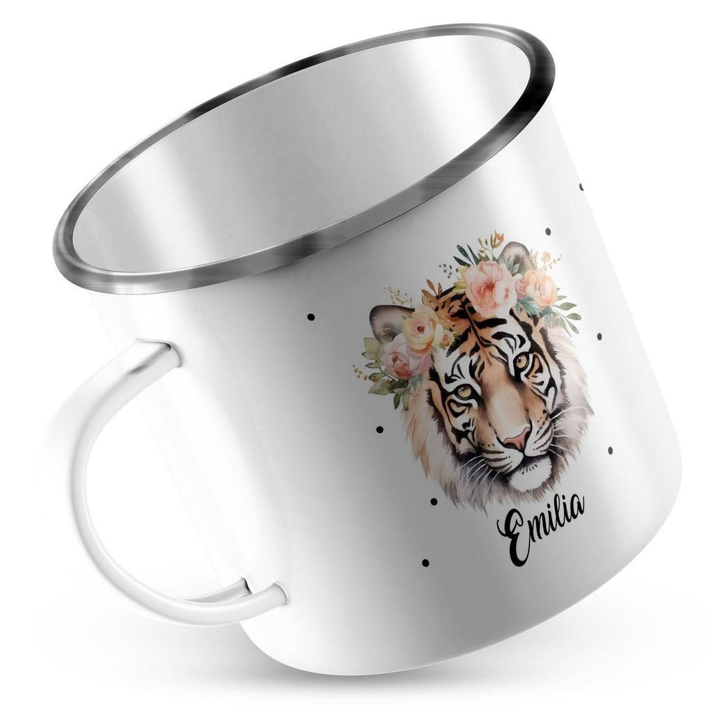 Emaille Tasse Tiger mit Blumen - von Mikalino