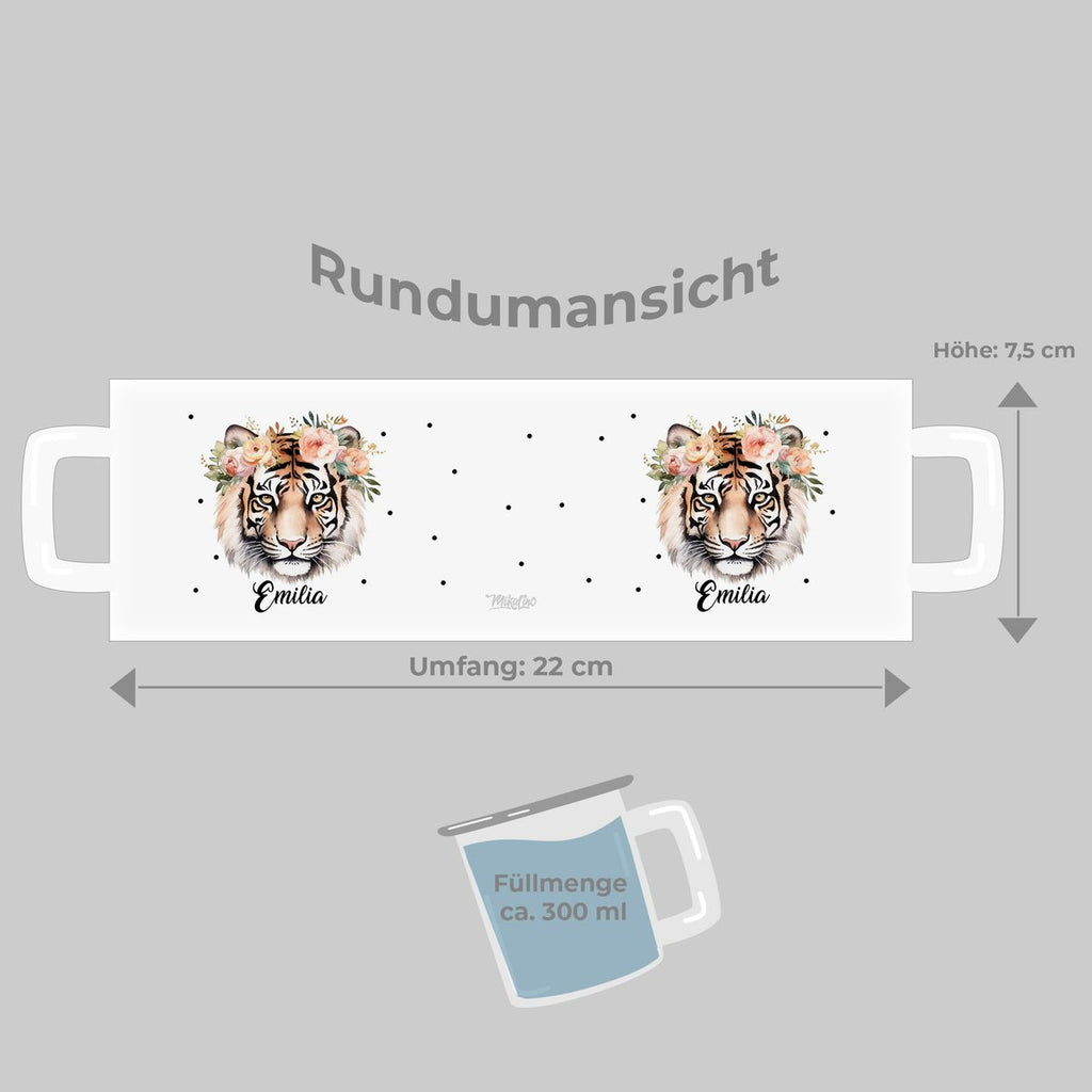 Emaille Tasse Tiger mit Blumen - von Mikalino