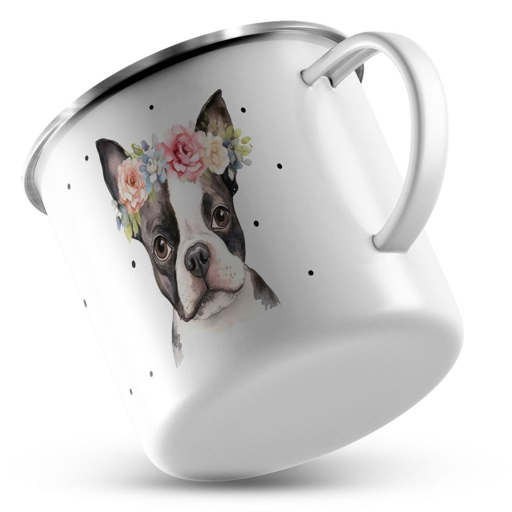 Emaille Tasse Bulldogge mit Blumen - von Mikalino