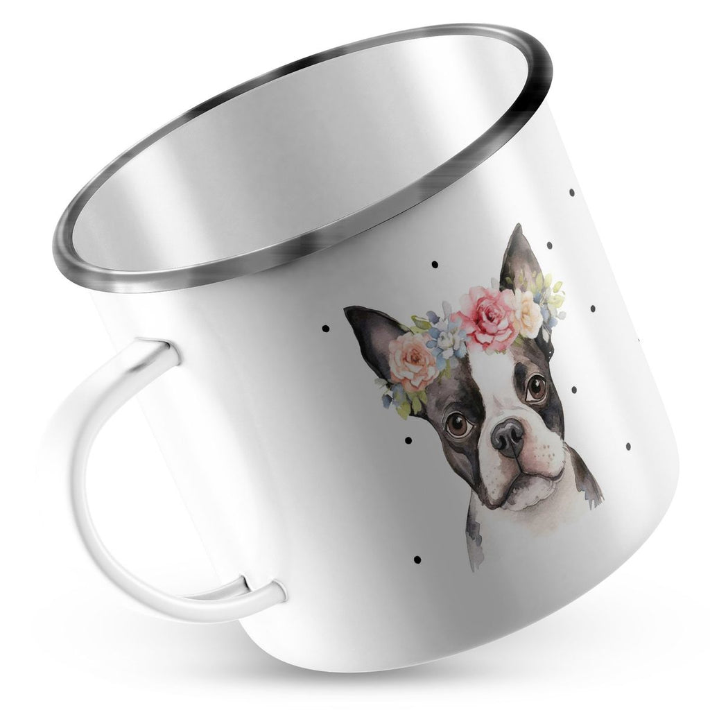 Emaille Tasse Bulldogge mit Blumen - von Mikalino