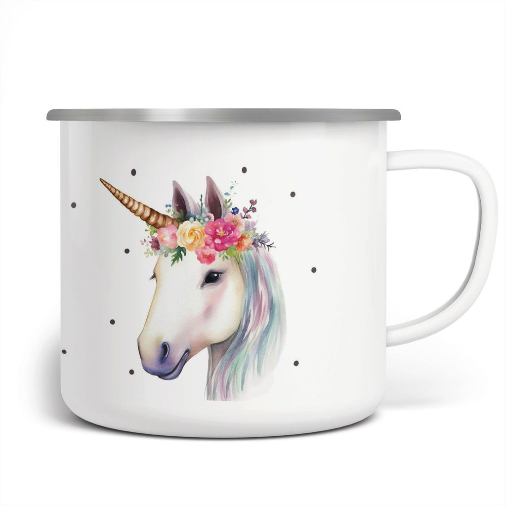 Emaille Tasse Einhorn mit Blumen - von Mikalino