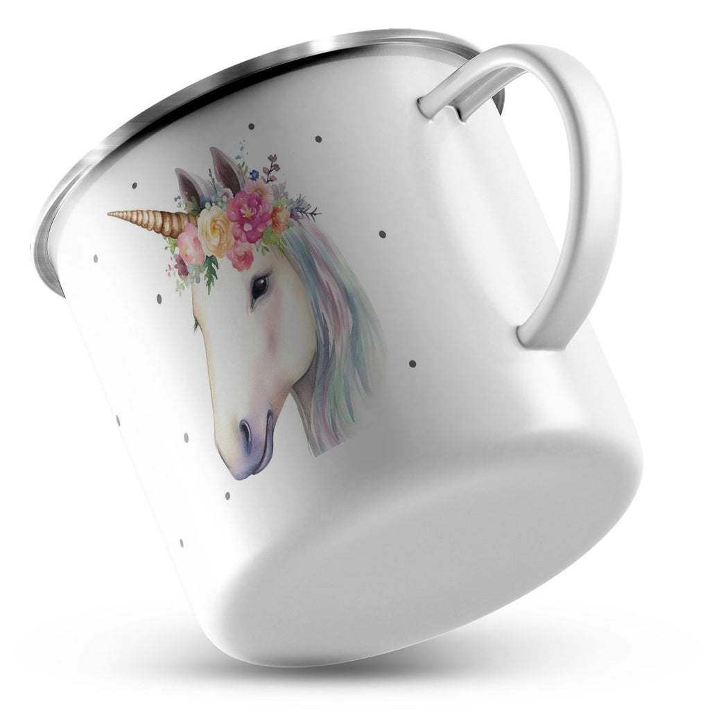 Emaille Tasse Einhorn mit Blumen - von Mikalino