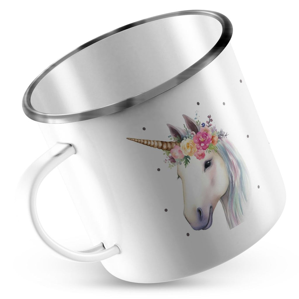 Emaille Tasse Einhorn mit Blumen - von Mikalino