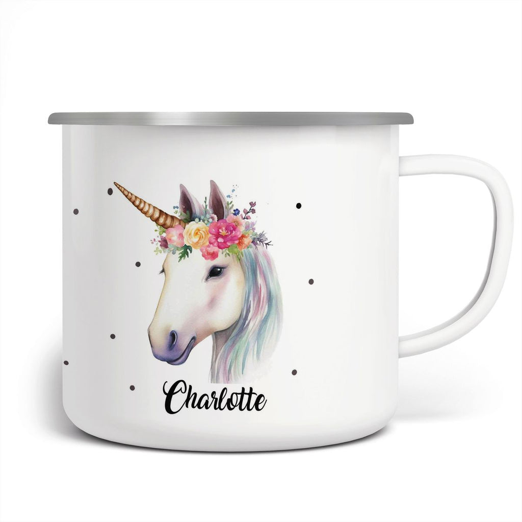 Emaille Tasse Einhorn mit Blumen - von Mikalino