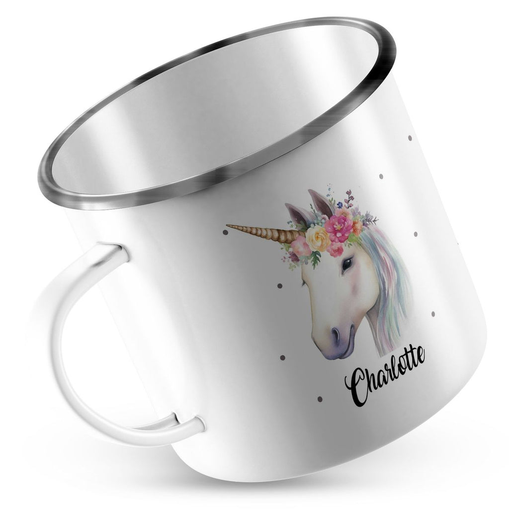 Emaille Tasse Einhorn mit Blumen - von Mikalino