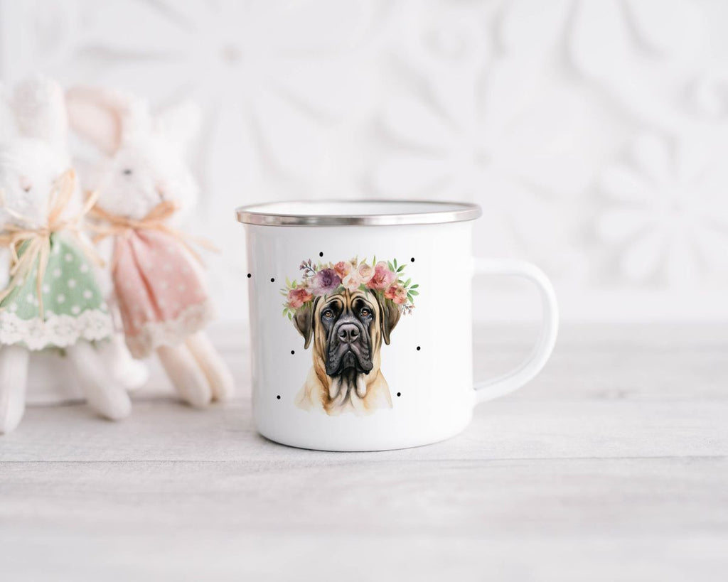 Emaille Tasse Hund mit Blumen - von Mikalino