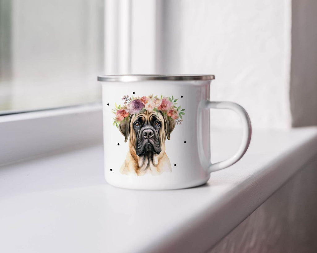 Emaille Tasse Hund mit Blumen - von Mikalino