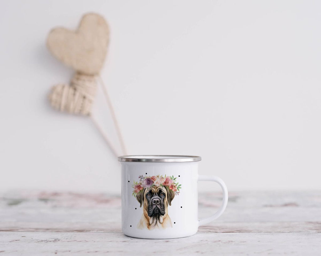 Emaille Tasse Hund mit Blumen - von Mikalino