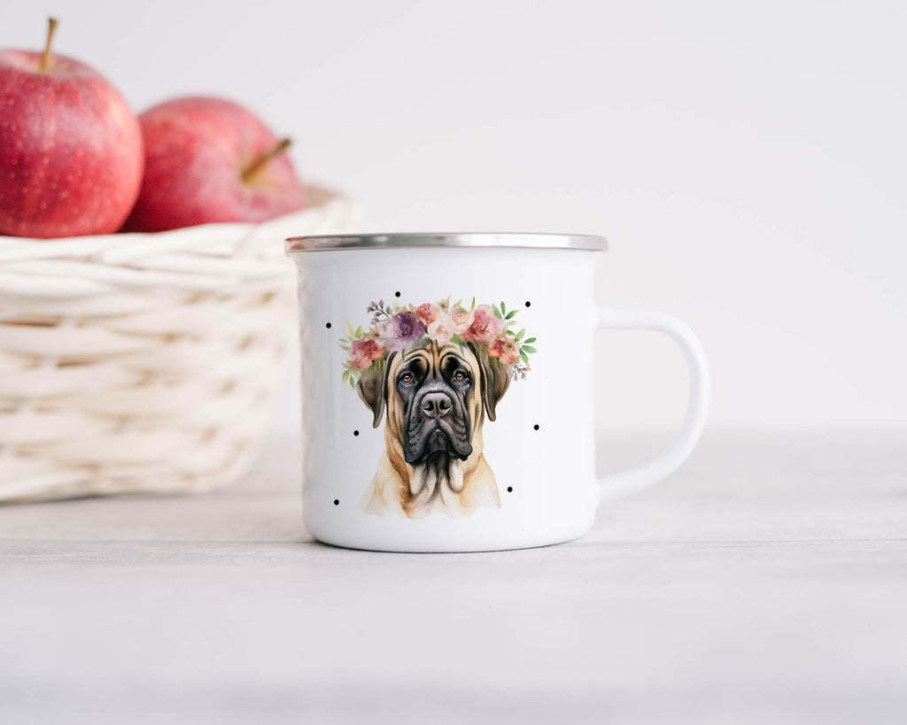 Emaille Tasse Hund mit Blumen - von Mikalino