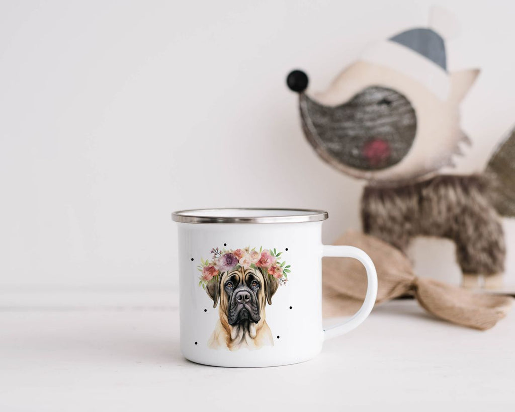 Emaille Tasse Hund mit Blumen - von Mikalino