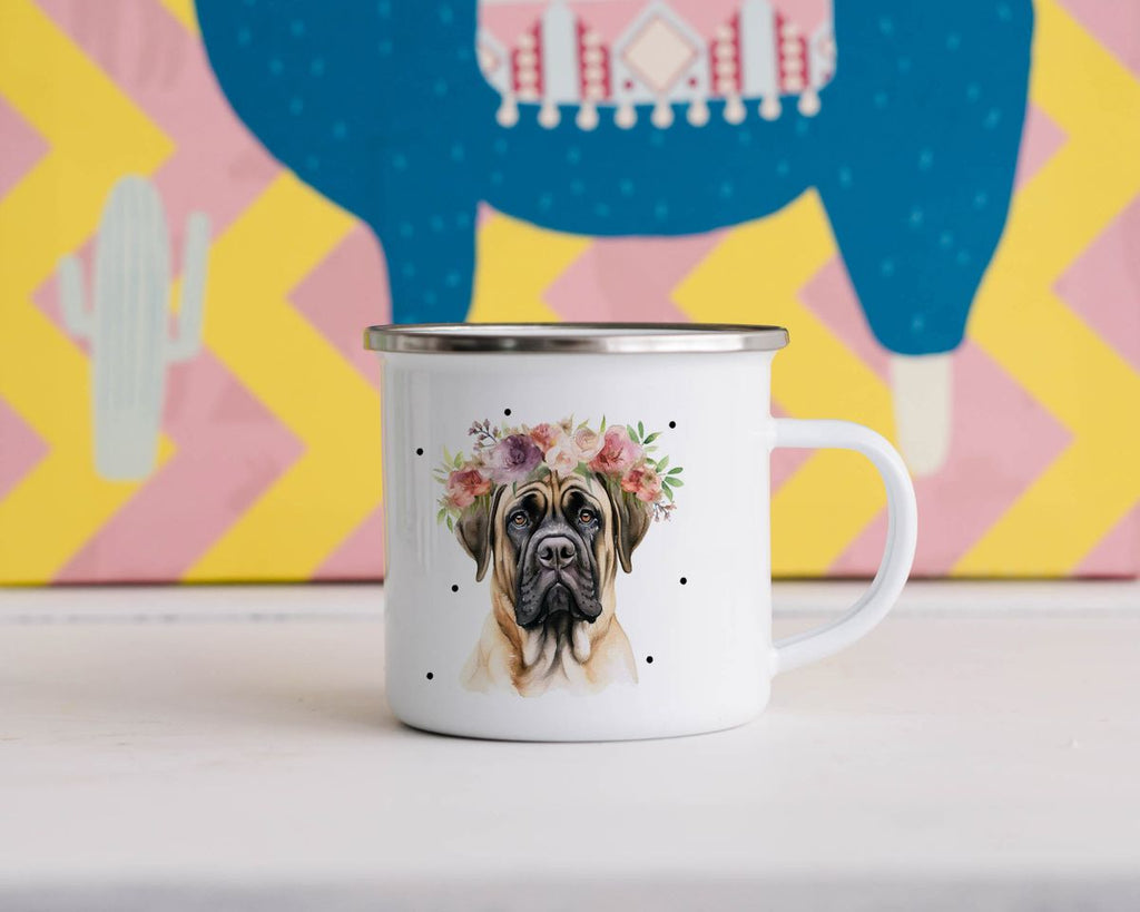 Emaille Tasse Hund mit Blumen - von Mikalino