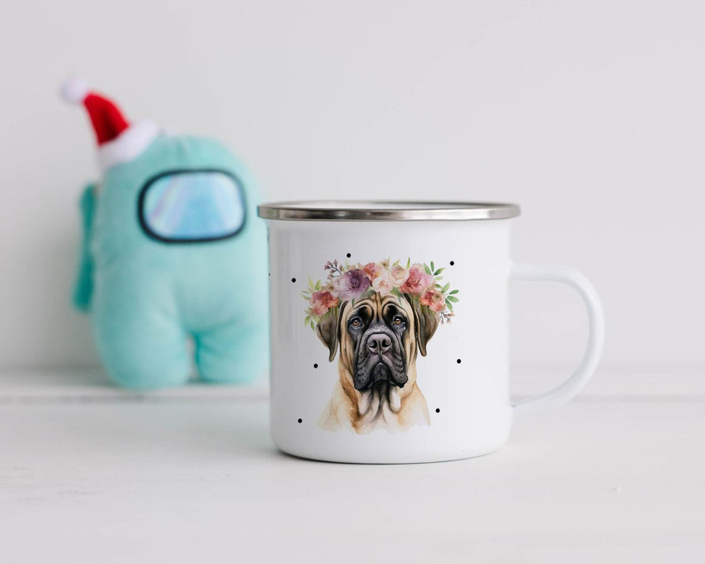 Emaille Tasse Hund mit Blumen - von Mikalino