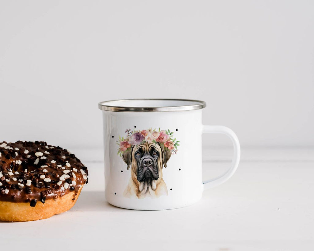 Emaille Tasse Hund mit Blumen - von Mikalino