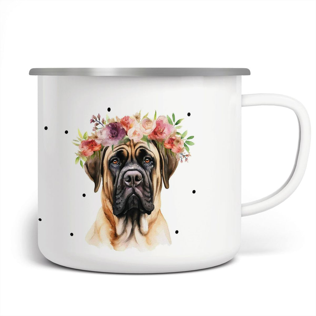 Emaille Tasse Hund mit Blumen - von Mikalino