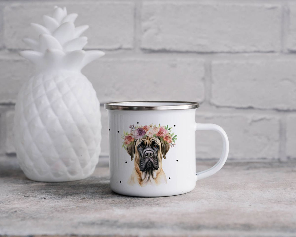 Emaille Tasse Hund mit Blumen - von Mikalino