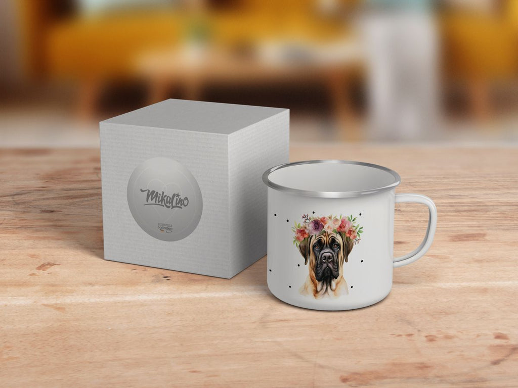 Emaille Tasse Hund mit Blumen - von Mikalino