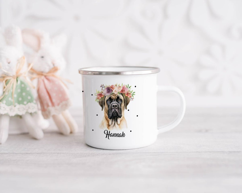 Emaille Tasse Hund mit Blumen - von Mikalino