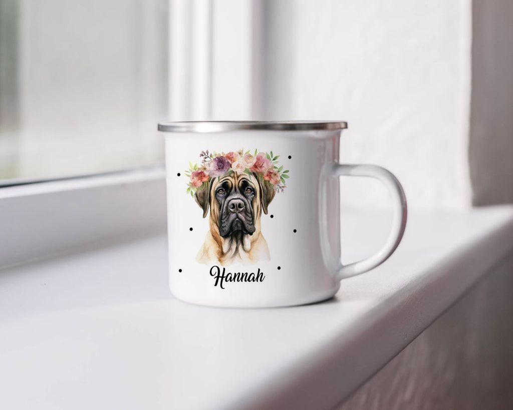 Emaille Tasse Hund mit Blumen - von Mikalino