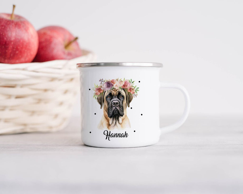 Emaille Tasse Hund mit Blumen - von Mikalino