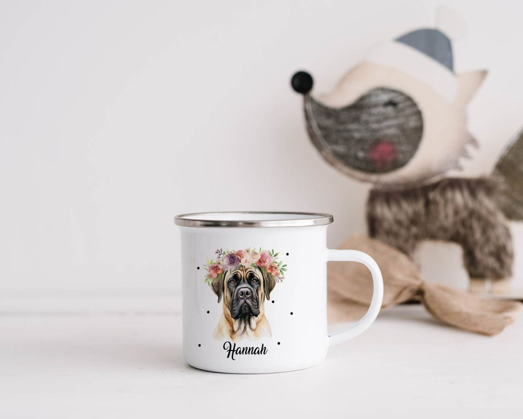 Emaille Tasse Hund mit Blumen - von Mikalino