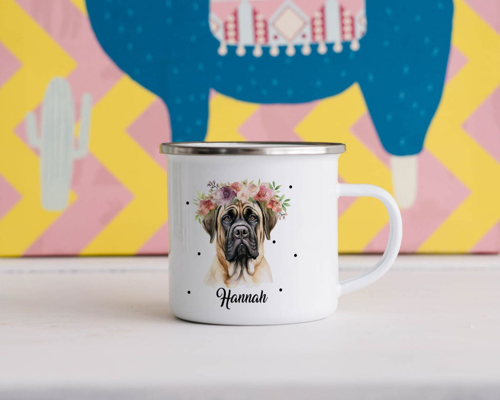 Emaille Tasse Hund mit Blumen - von Mikalino