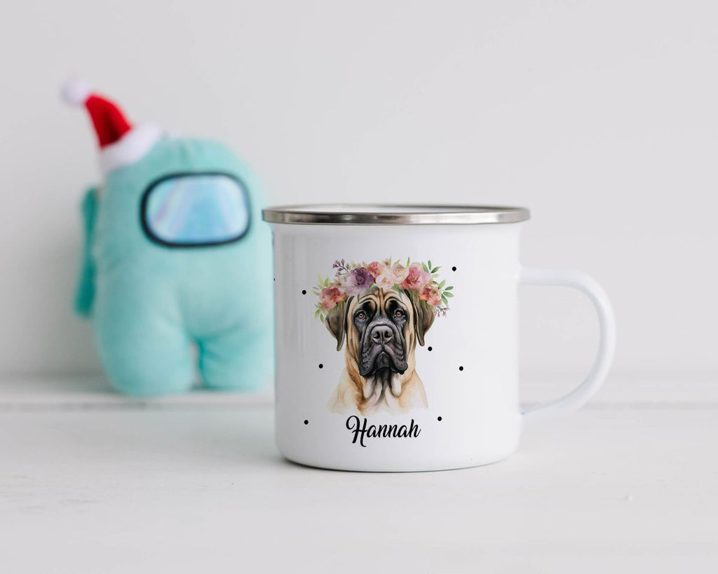 Emaille Tasse Hund mit Blumen - von Mikalino