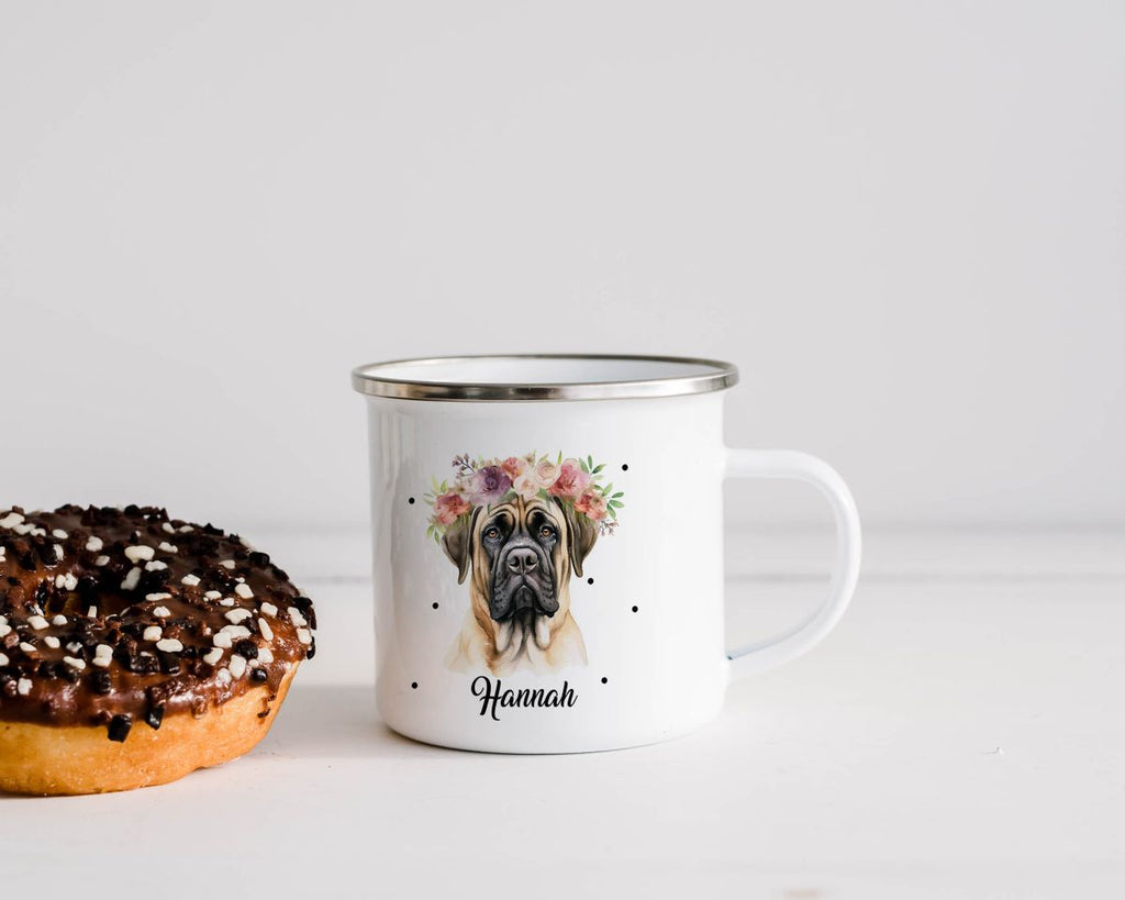 Emaille Tasse Hund mit Blumen - von Mikalino