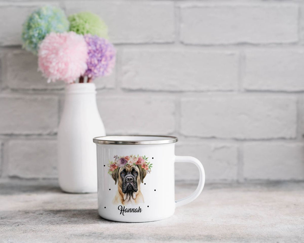 Emaille Tasse Hund mit Blumen - von Mikalino